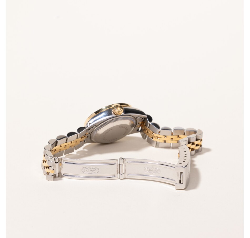 Image 745232_ALTMORE4.jpg, Product 745-232 / Price $7,495.00, Estate Originals Ladies' Stainless Steel and 18K Yellow Gold Rolex Oyster Perpetual Datejust Swiss-Made Watch with Diamond Bezel from Estate Originals on TSC.ca's Jewellery department