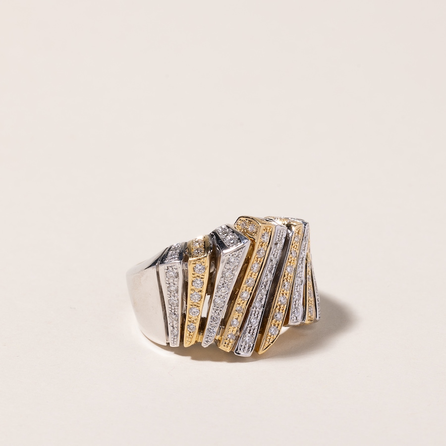 Image 745259_ALTMORE1.jpg, Product 745-259 / Price $8,288.00, Estate Originals Custom Made 18K White and Yellow Fancy Bar Design Diamond Ring from Estate Originals on TSC.ca's Jewellery department