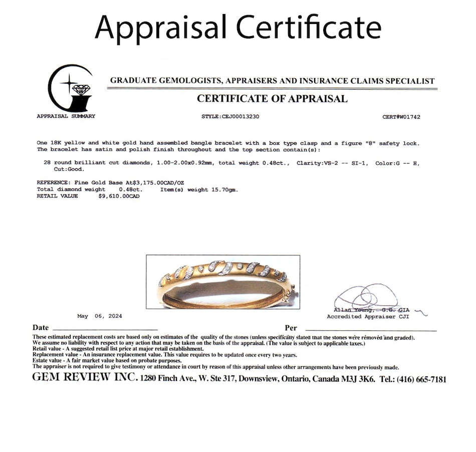 Image 745622_ALTMORE4.jpg, Product 745-622 / Price $4,295.00, Estate Originals 18K Yellow and White Gold Diamond-Set Paisley Swirl Bangle Bracelet from Estate Originals on TSC.ca's Jewellery department