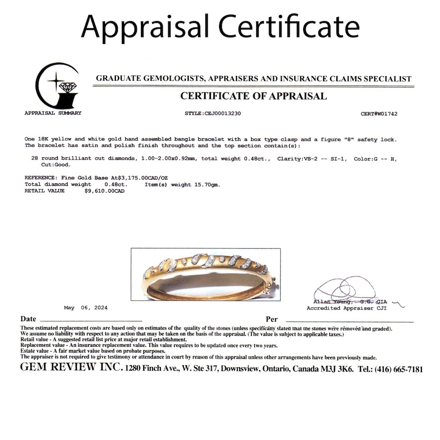 Image 745622_ALTMORE4.jpg, Product 745-622 / Price $6,488.00, Estate Originals 18K Yellow and White Gold Diamond-Set Paisley Swirl Bangle Bracelet from Estate Originals on TSC.ca's Jewellery department