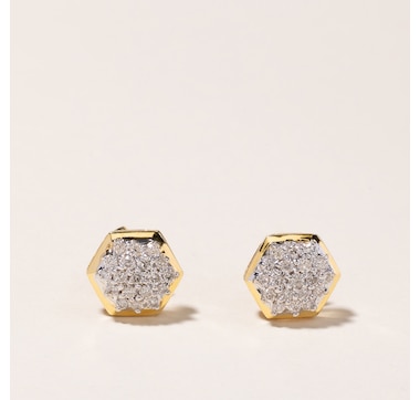 Estate Originals 14K Yellow and White Hexagonal Diamond Stud Earrings