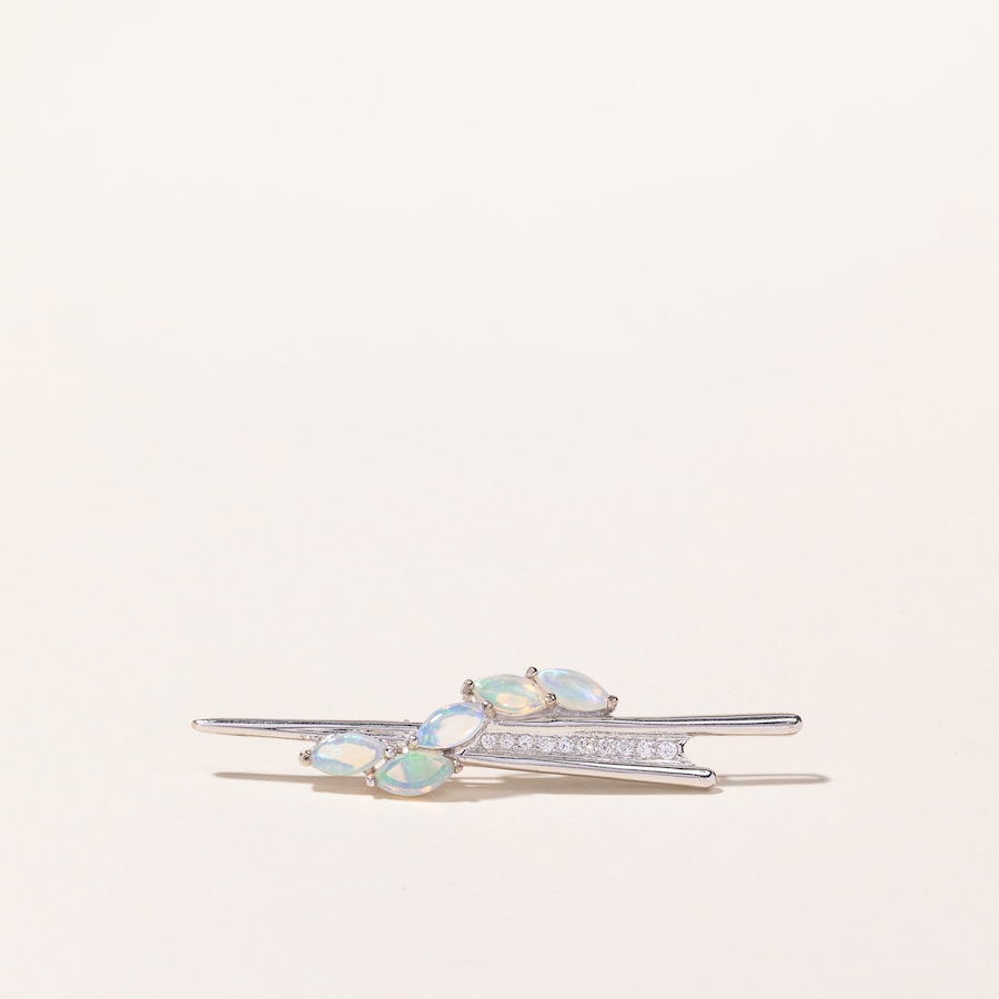 Image 745644.jpg, Product 745-644 / Price $2,295.00, Estate Originals 18K White Gold Marquise-Shaped Opal and Diamond Bar Pin from Estate Originals on TSC.ca's Jewellery department