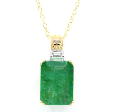 Gems En Vogue Palladium Silver Zambian Emerald & White Zircon Pendant With Chain