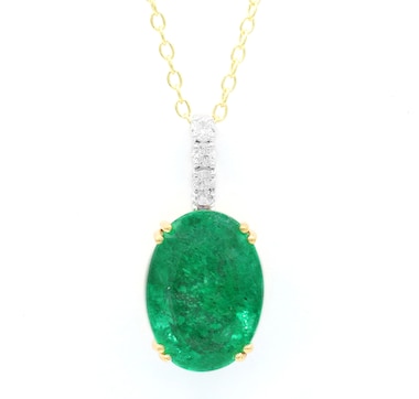 Gems En Vogue Palladium Silver Zambian Emerald & White Zircon Pendant With Chain
