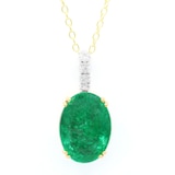 Gems En Vogue Palladium Silver Zambian Emerald & White Zircon Pendant With Chain