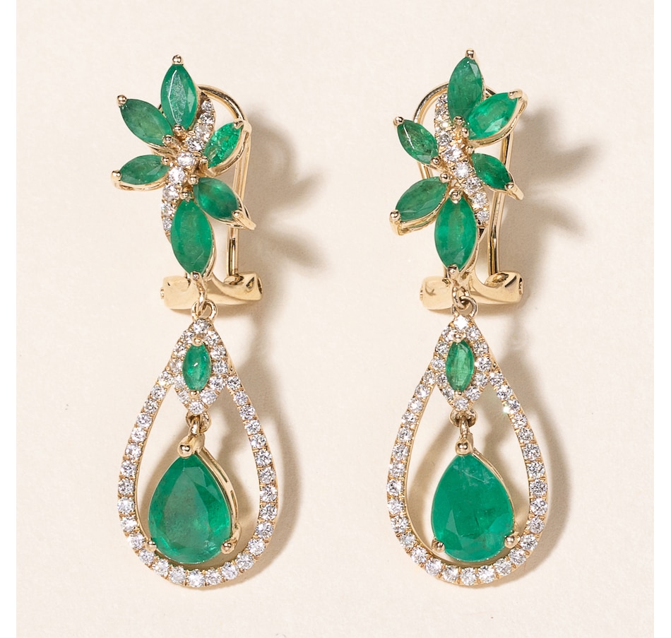 Image 745729.jpg, Product 745-729 / Price $3,895.00, Estate Originals 14K Yellow Gold Brasilica Emerald and Diamond Drop Style Earrings, Signed, "EFFY" from Estate Originals on TSC.ca's Jewellery department