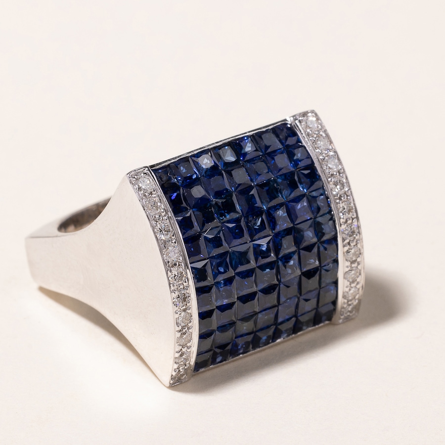Image 745759.jpg, Product 745-759 / Price $5,995.00, Estate Originals Custom Made 18K princess-cut Sapphire and Diamond Roll Top Ring from Estate Originals on TSC.ca's Jewellery department