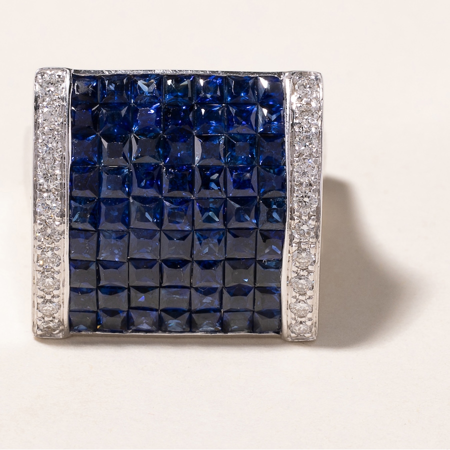 Image 745759_ALTMORE1.jpg, Product 745-759 / Price $5,995.00, Estate Originals Custom Made 18K princess-cut Sapphire and Diamond Roll Top Ring from Estate Originals on TSC.ca's Jewellery department