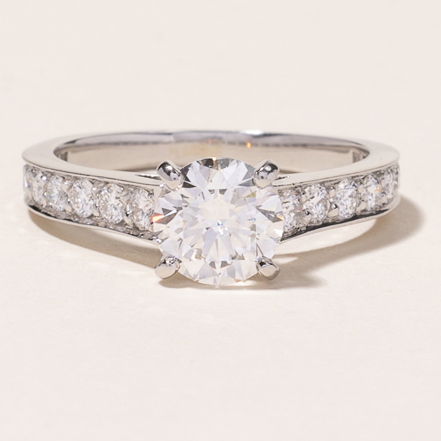 Image 745770.jpg, Product 745-770 / Price $14,500.00, Estate Originals Custom Made 18K White Gold 1.10 Carat CARTIER Solitaire Diamond Engagement Ring with Diamond Band from Estate Originals on TSC.ca's Jewellery department