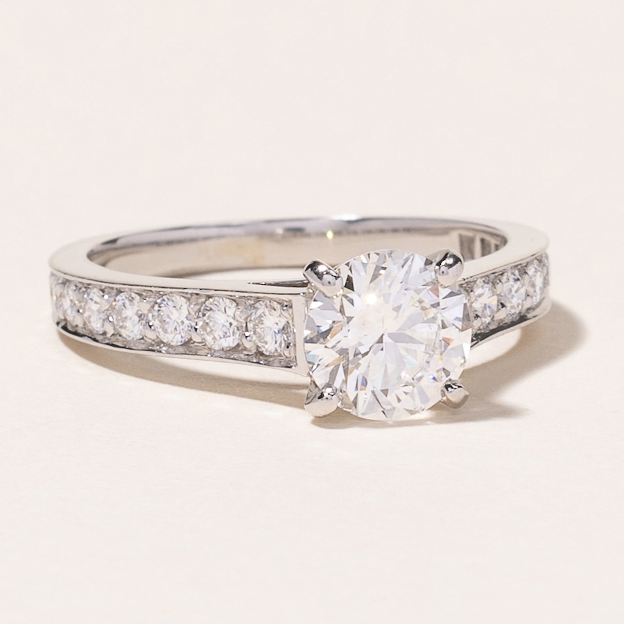 Image 745770_ALTMORE1.jpg, Product 745-770 / Price $14,500.00, Estate Originals Custom Made 18K White Gold 1.10 Carat CARTIER Solitaire Diamond Engagement Ring with Diamond Band from Estate Originals on TSC.ca's Jewellery department