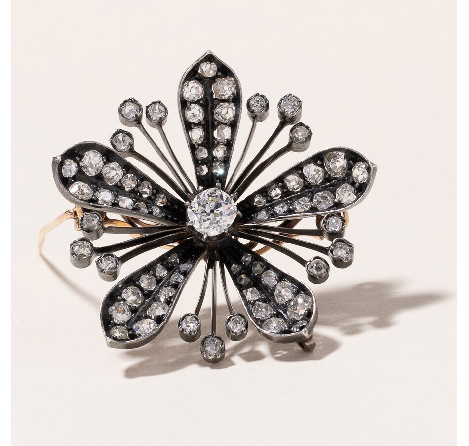 Image 745778.jpg, Product 745-778 / Price $3,695.00, Estate Originals Silver and 18K Yellow Gold Victorian Flower Brooch/Pendant with Old Mine Cut Diamonds from Estate Originals on TSC.ca's Jewellery department