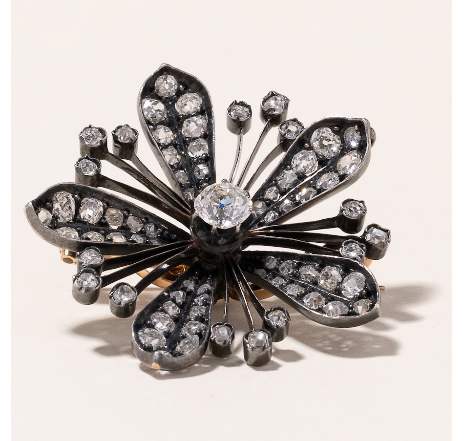 Image 745778_ALTMORE1.jpg, Product 745-778 / Price $3,695.00, Estate Originals Silver and 18K Yellow Gold Victorian Flower Brooch/Pendant with Old Mine Cut Diamonds from Estate Originals on TSC.ca's Jewellery department