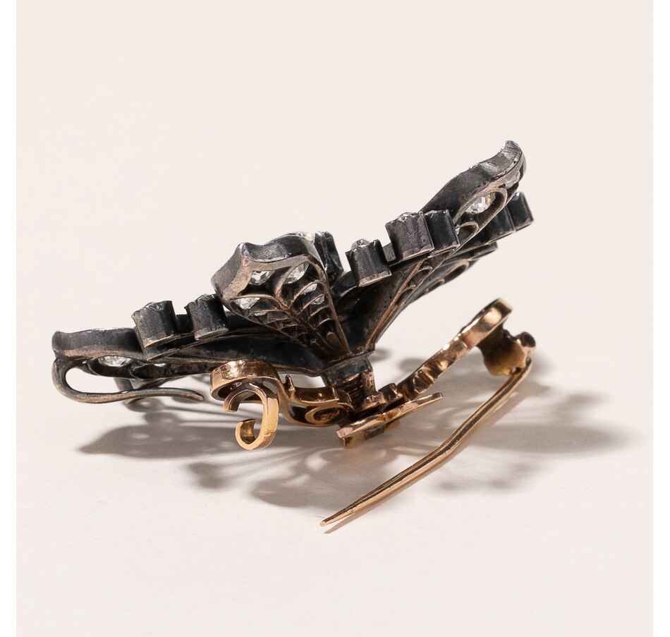Image 745778_ALTMORE3.jpg, Product 745-778 / Price $3,695.00, Estate Originals Silver and 18K Yellow Gold Victorian Flower Brooch/Pendant with Old Mine Cut Diamonds from Estate Originals on TSC.ca's Jewellery department