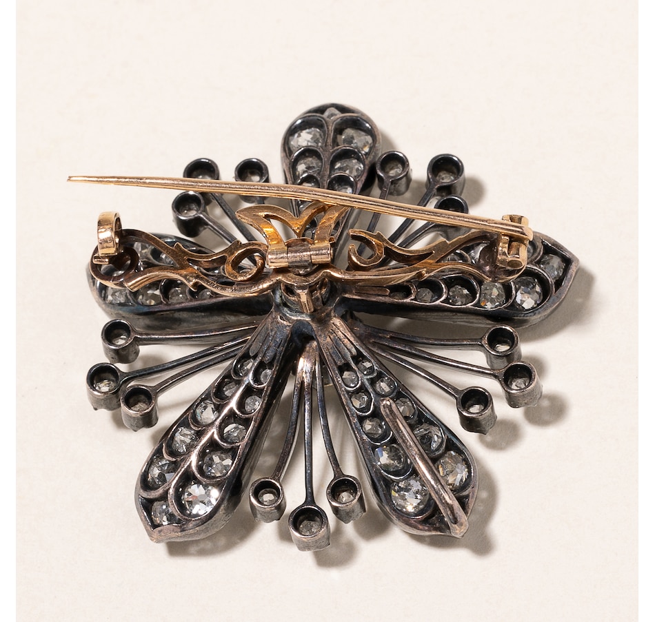 Image 745778_ALTMORE4.jpg, Product 745-778 / Price $3,695.00, Estate Originals Silver and 18K Yellow Gold Victorian Flower Brooch/Pendant with Old Mine Cut Diamonds from Estate Originals on TSC.ca's Jewellery department