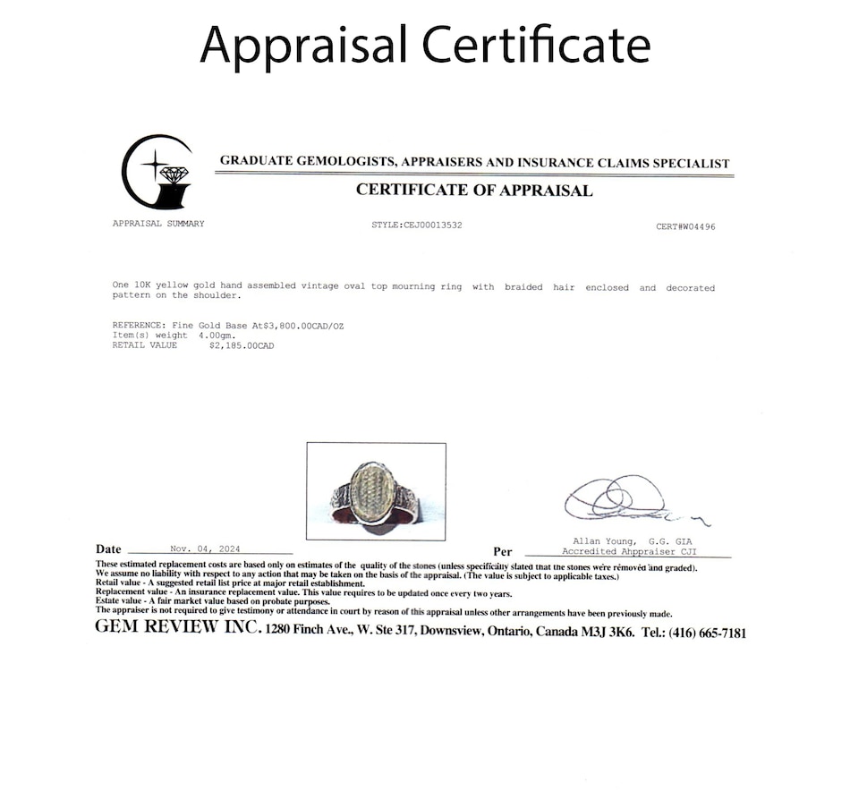 Image 745788_ALTMORE5.jpg, Product 745-788 / Price $1,795.00, Estate Originals 10K Yellow Gold Oval Top Mourning Ring from Estate Originals on TSC.ca's Jewellery department