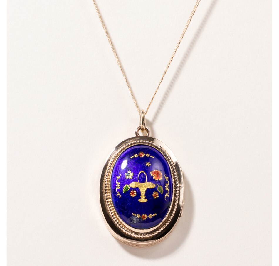 Image 745790.jpg, Product 745-790 / Price $3,395.00, Estate Originals Early 19th Century Oval Enamel Locket with a Basket and Foliate Design from Estate Originals on TSC.ca's Jewellery department