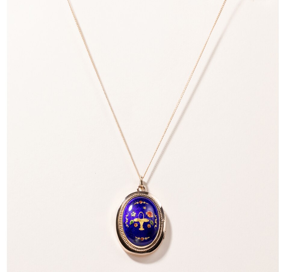 Image 745790_ALTMORE1.jpg, Product 745-790 / Price $3,395.00, Estate Originals Early 19th Century Oval Enamel Locket with a Basket and Foliate Design from Estate Originals on TSC.ca's Jewellery department