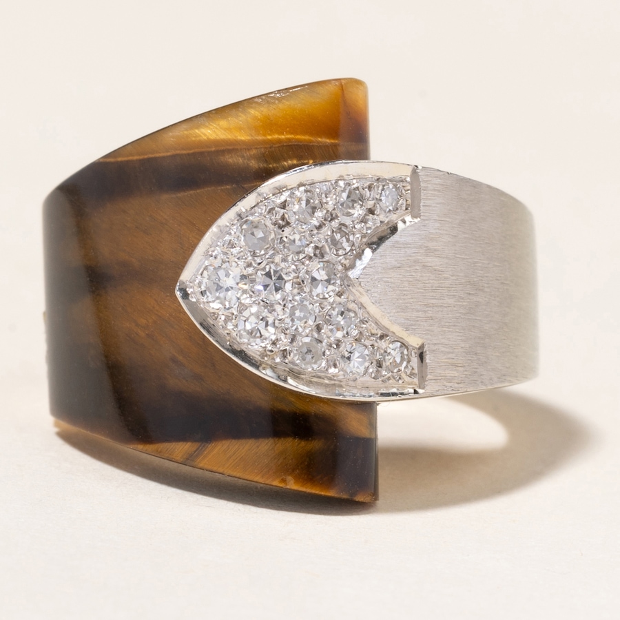 Image 745792.jpg, Product 745-792 / Price $2,495.00, Estate Originals 14K Yellow Gold Tiger's Eye and Diamond Buckle Ring from Estate Originals on TSC.ca's Jewellery department