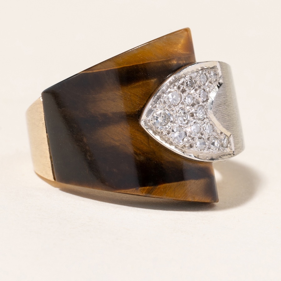 Image 745792_ALTMORE1.jpg, Product 745-792 / Price $2,495.00, Estate Originals 14K Yellow Gold Tiger's Eye and Diamond Buckle Ring from Estate Originals on TSC.ca's Jewellery department