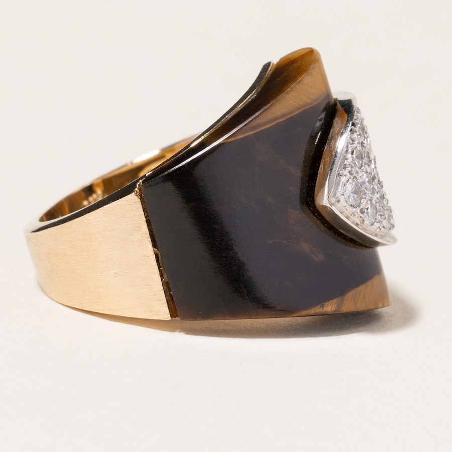 Image 745792_ALTMORE2.jpg, Product 745-792 / Price $2,495.00, Estate Originals 14K Yellow Gold Tiger's Eye and Diamond Buckle Ring from Estate Originals on TSC.ca's Jewellery department