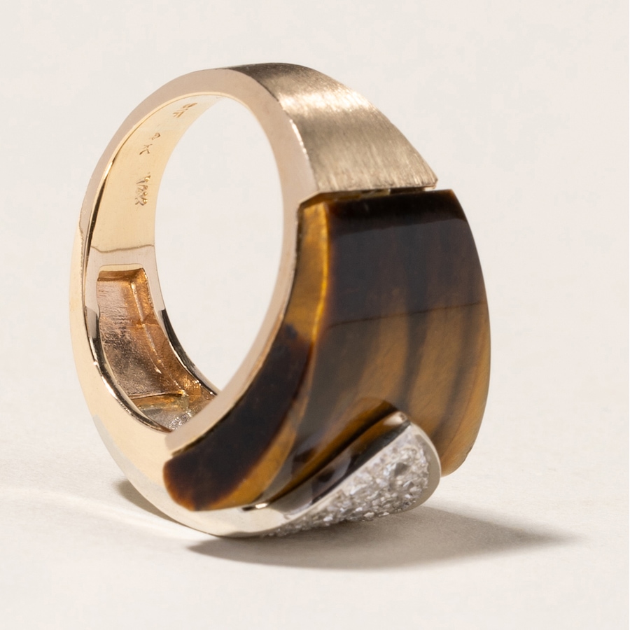 Image 745792_ALTMORE4.jpg, Product 745-792 / Price $2,495.00, Estate Originals 14K Yellow Gold Tiger's Eye and Diamond Buckle Ring from Estate Originals on TSC.ca's Jewellery department