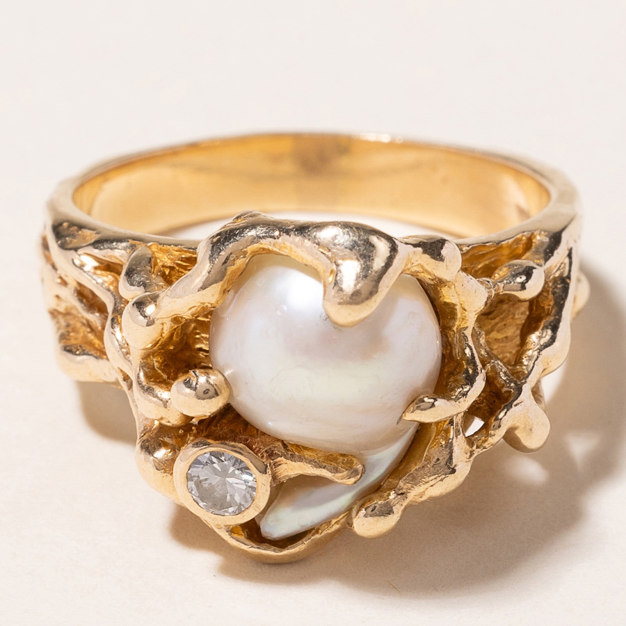 Image 745975.jpg, Product 745-975 / Price $3,288.00, Estate Originals 14K Yellow Gold Baroque Pearl and Diamond Brutalist Ring from Estate Originals on TSC.ca's Jewellery department