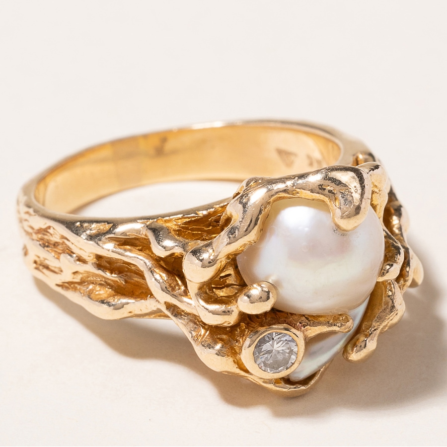 Image 745975_ALTMORE1.jpg, Product 745-975 / Price $3,288.00, Estate Originals 14K Yellow Gold Baroque Pearl and Diamond Brutalist Ring from Estate Originals on TSC.ca's Jewellery department