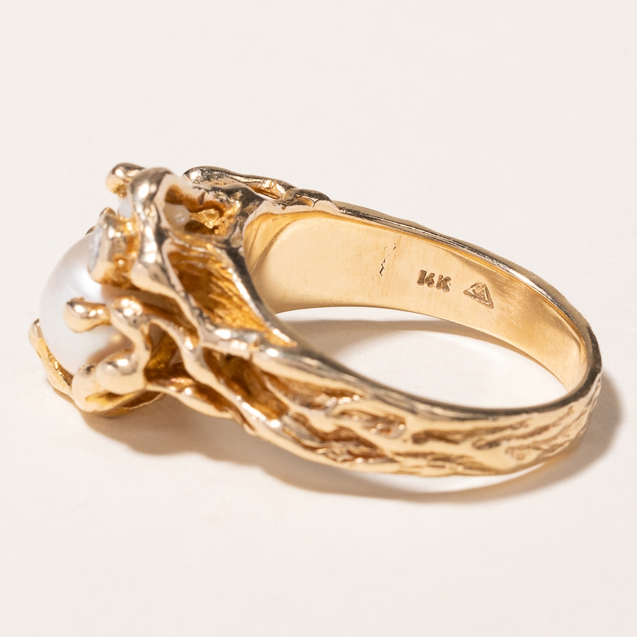 Image 745975_ALTMORE4.jpg, Product 745-975 / Price $3,288.00, Estate Originals 14K Yellow Gold Baroque Pearl and Diamond Brutalist Ring from Estate Originals on TSC.ca's Jewellery department