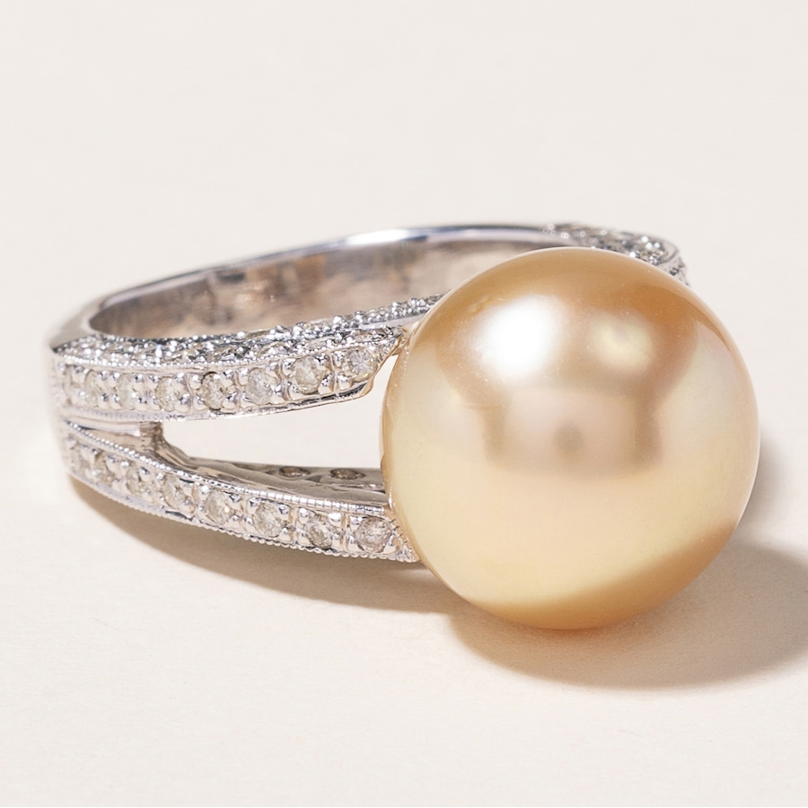 Image 745976_ALTMORE1.jpg, Product 745-976 / Price $3,588.00, Estate Originals 18K White Gold Golden South Sea Pearl and Diamond Ring from Estate Originals on TSC.ca's Jewellery department