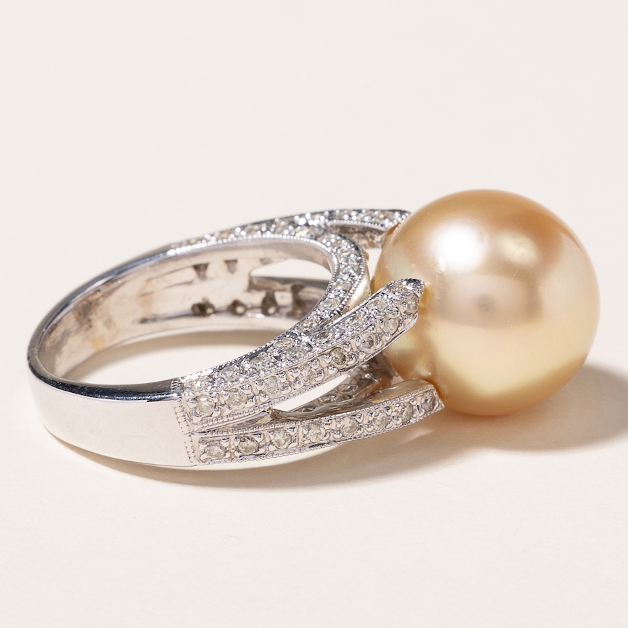 Image 745976_ALTMORE2.jpg, Product 745-976 / Price $3,588.00, Estate Originals 18K White Gold Golden South Sea Pearl and Diamond Ring from Estate Originals on TSC.ca's Jewellery department