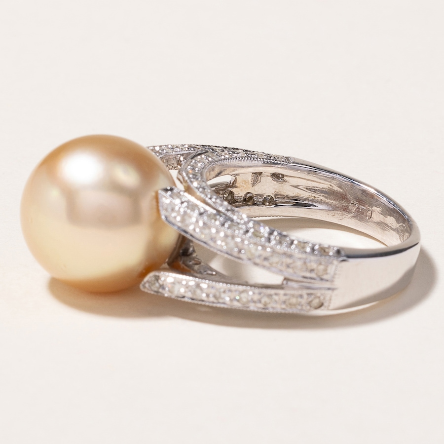 Image 745976_ALTMORE4.jpg, Product 745-976 / Price $3,588.00, Estate Originals 18K White Gold Golden South Sea Pearl and Diamond Ring from Estate Originals on TSC.ca's Jewellery department