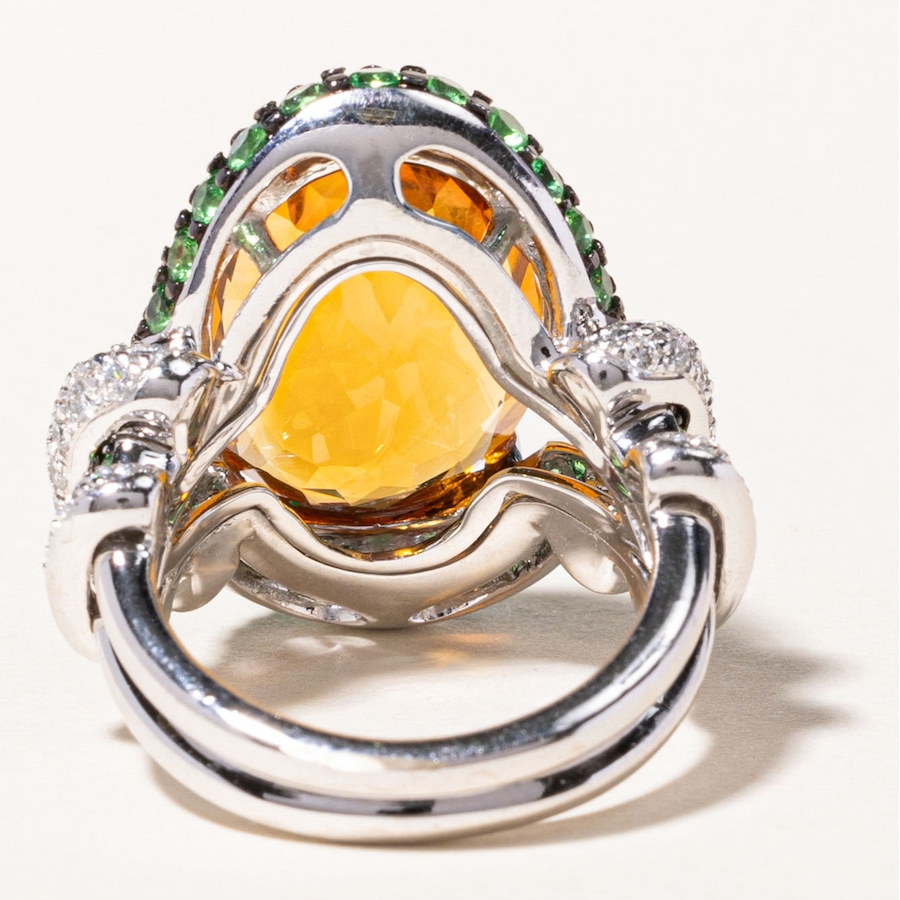 Image 746006_ALTMORE3.jpg, Product 746-006 / Price $5,695.00, Estate Originals Custom-Made 18K White Gold Citrine Ring with Tsavorite Garnets and Diamonds from Estate Originals on TSC.ca's Jewellery department