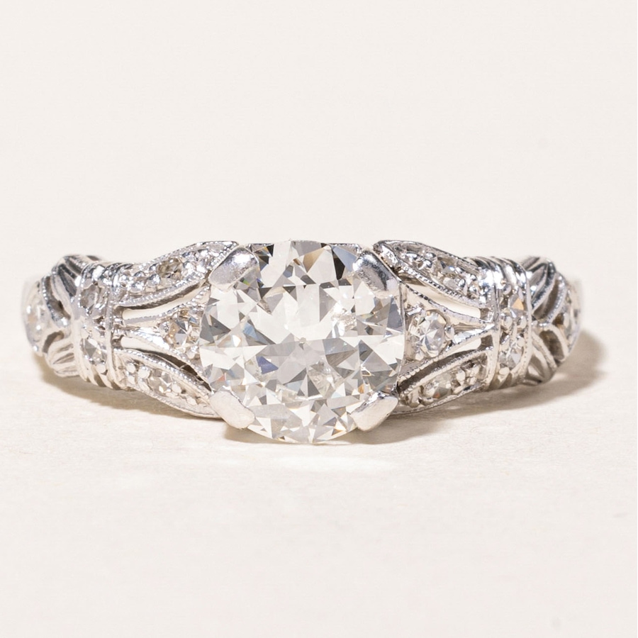 Image 746073.jpg, Product 746-073 / Price $6,888.00, Estate Originals Custom Made Platinum 1.00 av. ctw Art Deco Ring with 0.90-Carat Old European-Cut Centrestone from Estate Originals on TSC.ca's Jewellery department