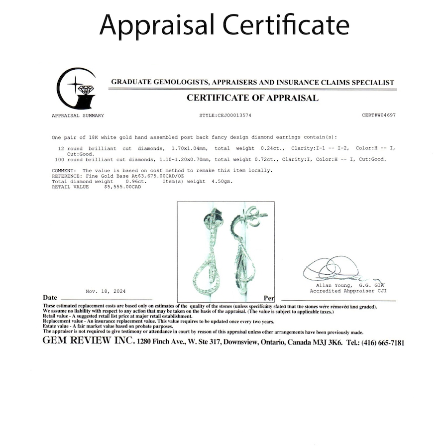 Image 746076_ALTMORE5.jpg, Product 746-076 / Price $2,795.00, Estate Originals 18K White Gold 0.96 ctw Fancy Design Diamond Drop Earrings from Estate Originals on TSC.ca's Jewellery department