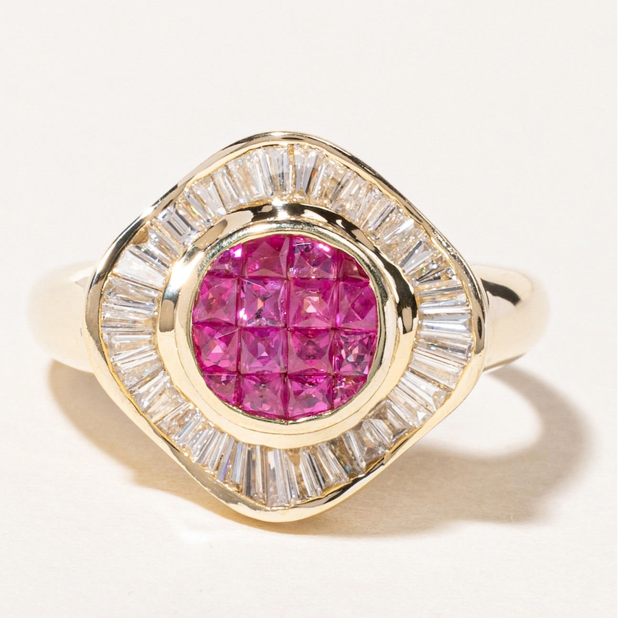 Image 746077.jpg, Product 746-077 / Price $4,995.00, Estate Originals Custom Made 14K Yellow Gold Custom-Cut Pink Sapphire and Baguette-Cut Diamond Ballerina Ring from Estate Originals on TSC.ca's Jewellery department