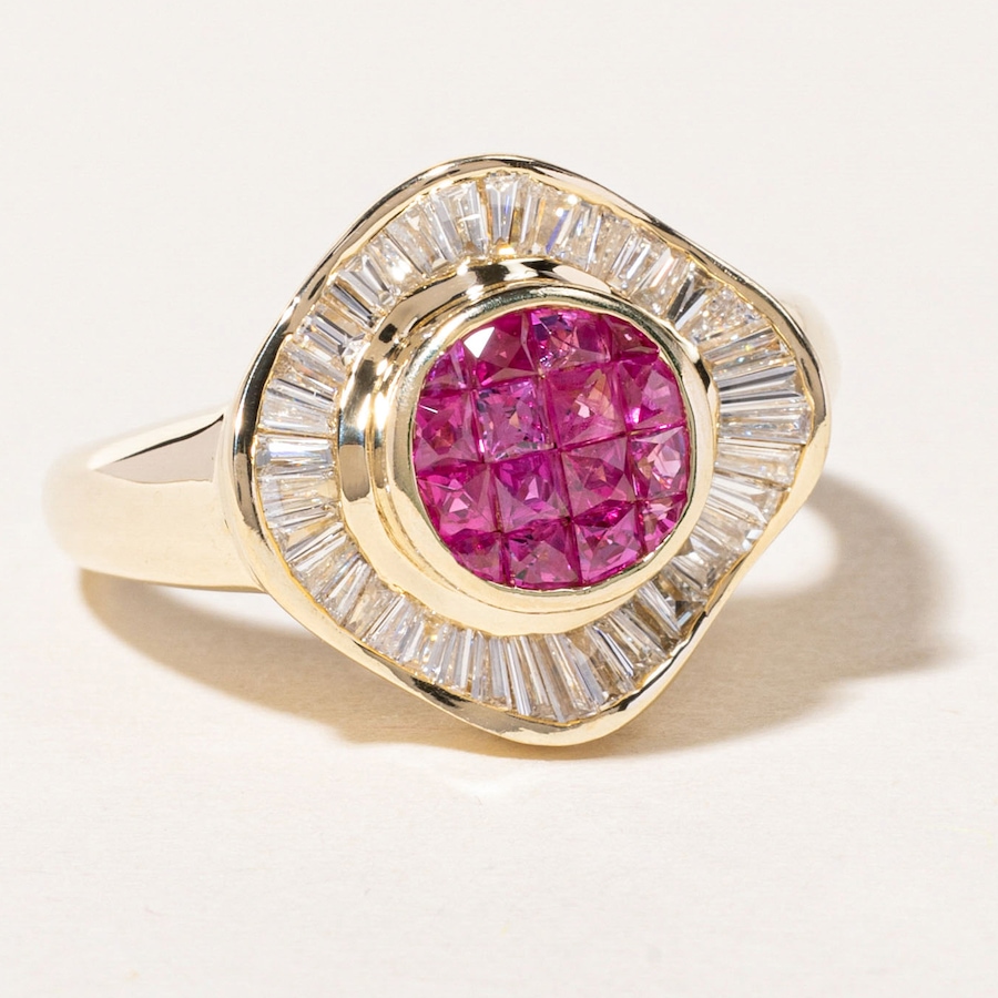 Image 746077_ALTMORE1.jpg, Product 746-077 / Price $4,995.00, Estate Originals Custom Made 14K Yellow Gold Custom-Cut Pink Sapphire and Baguette-Cut Diamond Ballerina Ring from Estate Originals on TSC.ca's Jewellery department