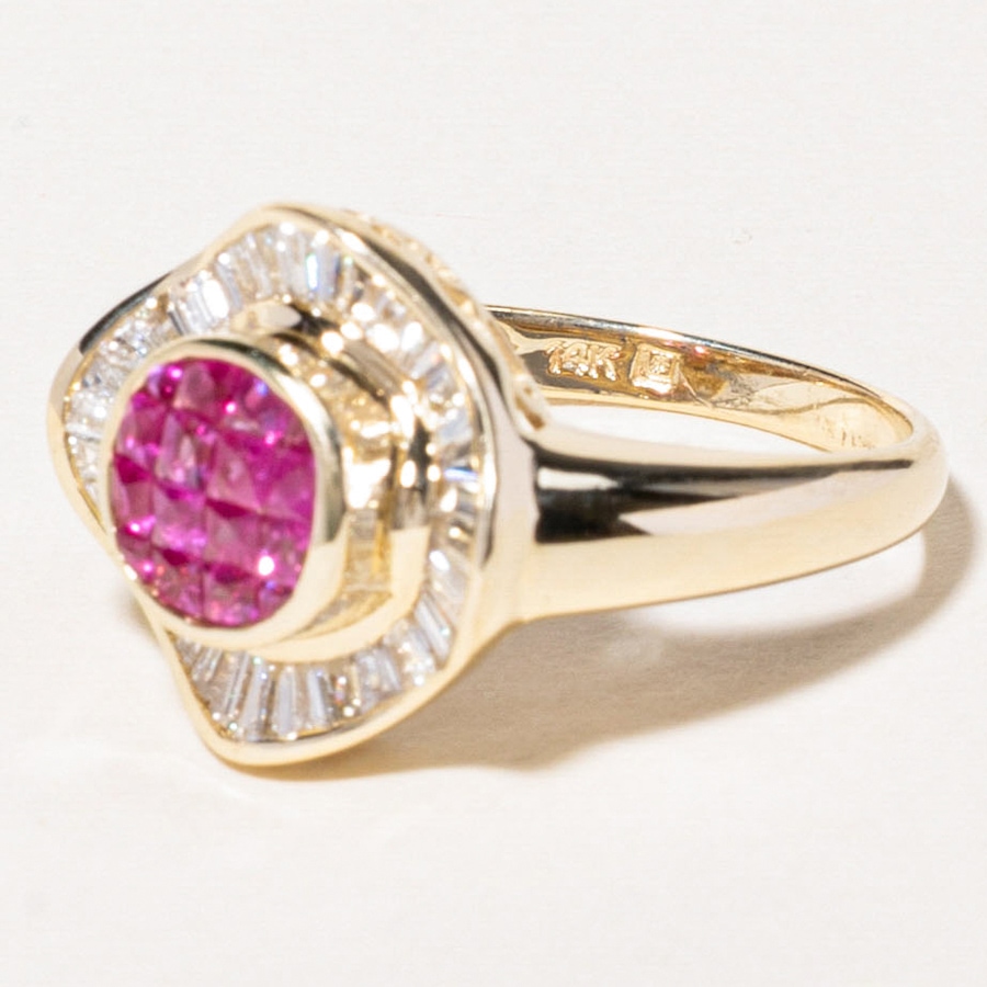 Image 746077_ALTMORE4.jpg, Product 746-077 / Price $4,995.00, Estate Originals Custom Made 14K Yellow Gold Custom-Cut Pink Sapphire and Baguette-Cut Diamond Ballerina Ring from Estate Originals on TSC.ca's Jewellery department