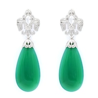 Gems en Vogue Palladium Silver White Topaz and Green Agate Drop Earrings