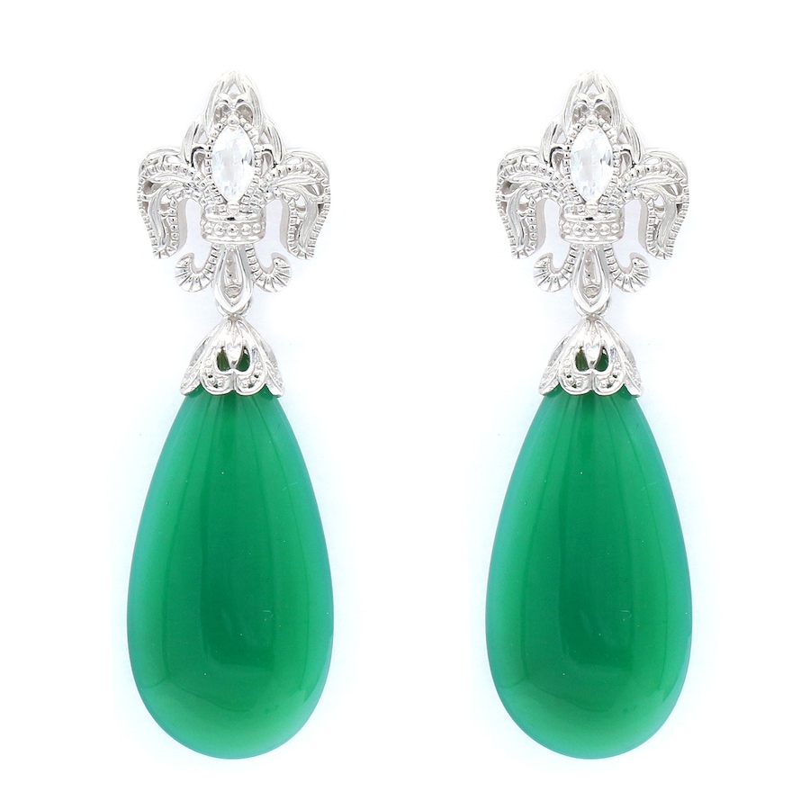 Image 746122.jpg, Product 746-122 / Price $119.99, Gems en Vogue Palladium Silver White Topaz and Green Agate Drop Earrings from Gems En Vogue on TSC.ca's Jewellery department