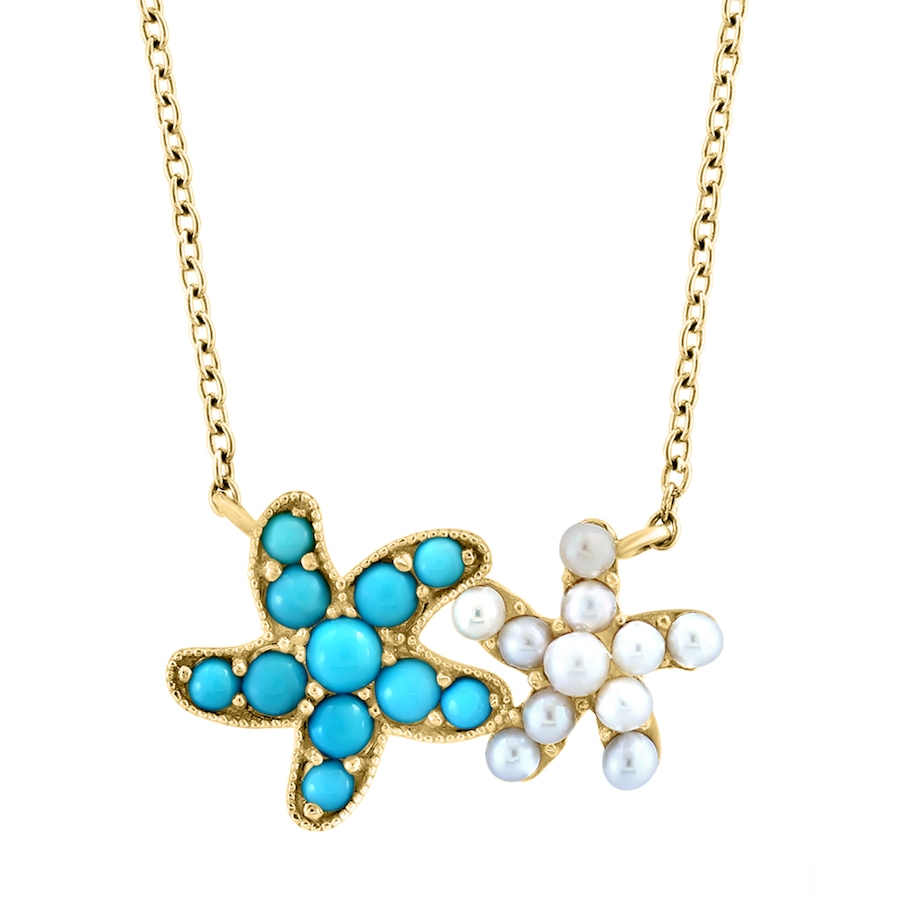 Image 746184.jpg, Product 746-184 / Price $1,699.99, EFFY 14K Yellow Gold Freshwater Pearl & Turquoise Starfish Pendant Necklace from Effy Jewellery on TSC.ca's Jewellery department