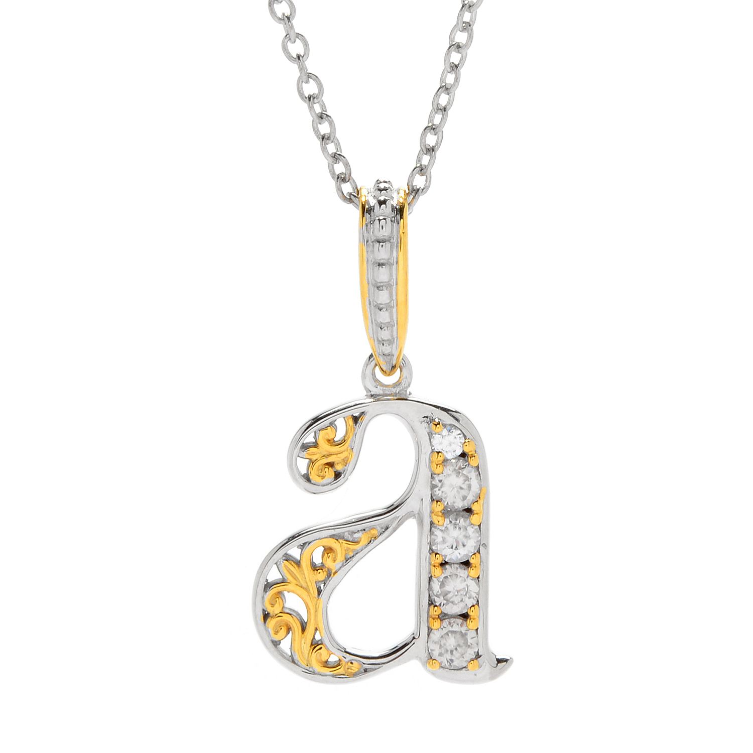 Gems en Vogue Palladium Silver White Zircon Initial Pendant