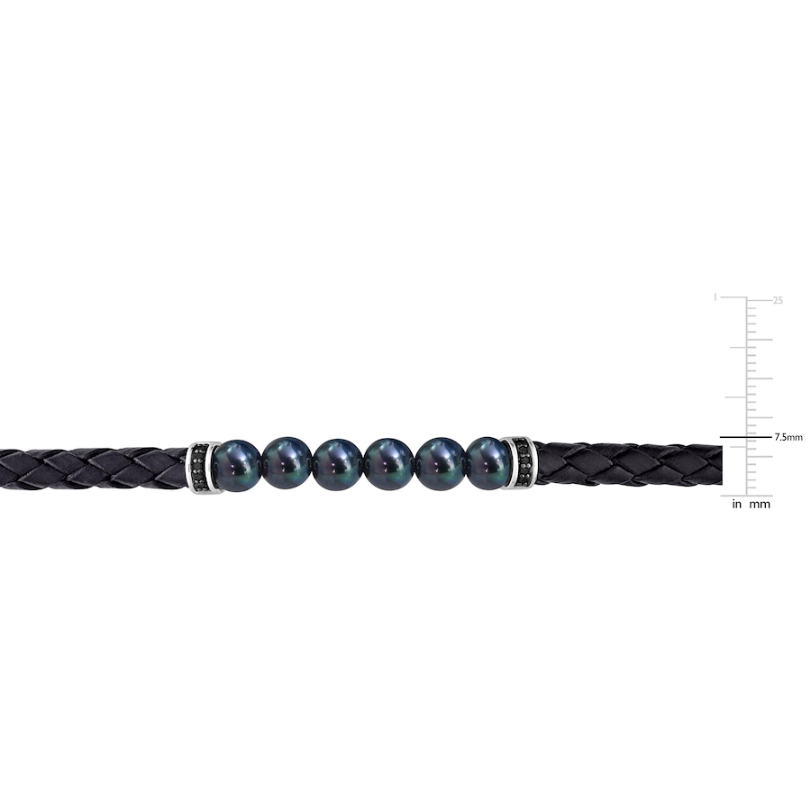 Image 746250_ALTMORE4.jpg, Product 746-250 / Price $219.99, Amour Pearls Gents Black Cultured Freshwater Braid Black Leather Bracelet with Black Diamonds in Silver Black Rhodium from Amour Pearls on TSC.ca's Jewellery department