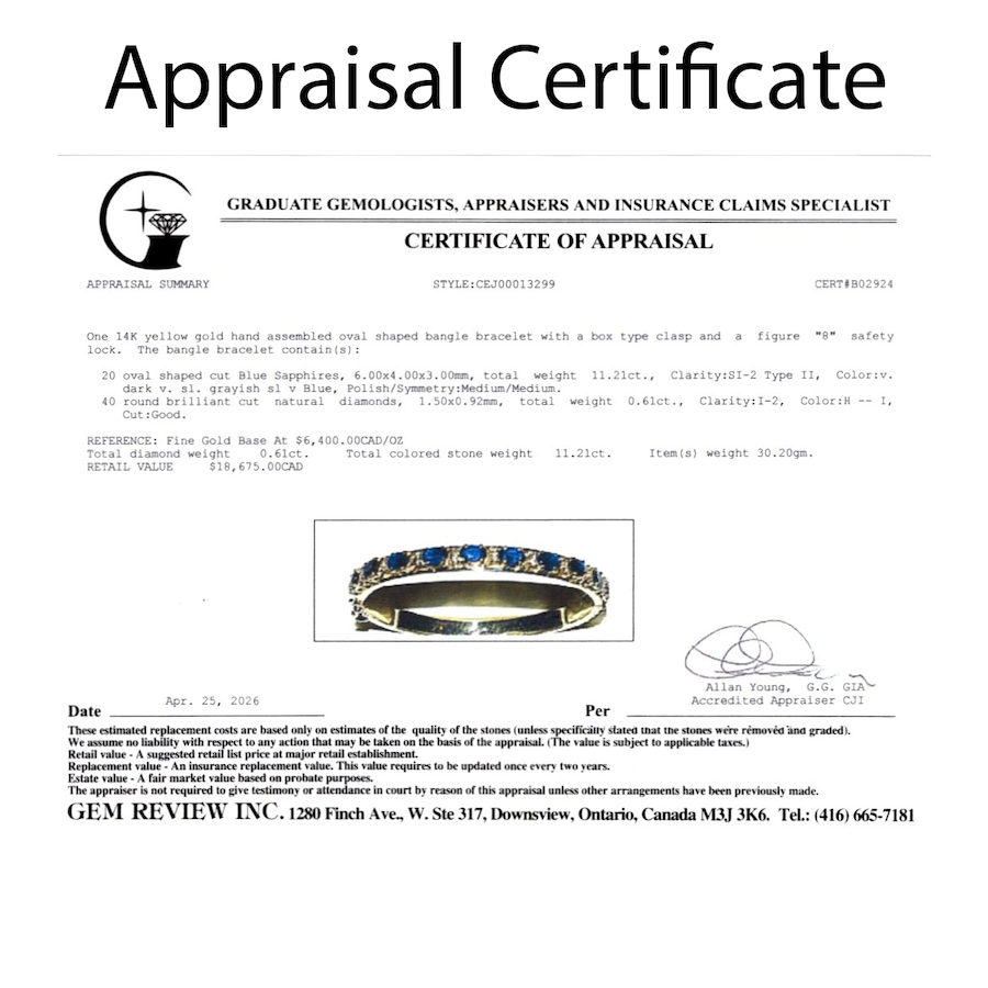 Image 746255_ALTMORE500.jpg, Product 746-255 / Price $8,888.00, Estate Originals 14K Yellow Gold Sapphire and Diamond Bangle Bracelet from Estate Originals on TSC.ca's Jewellery department