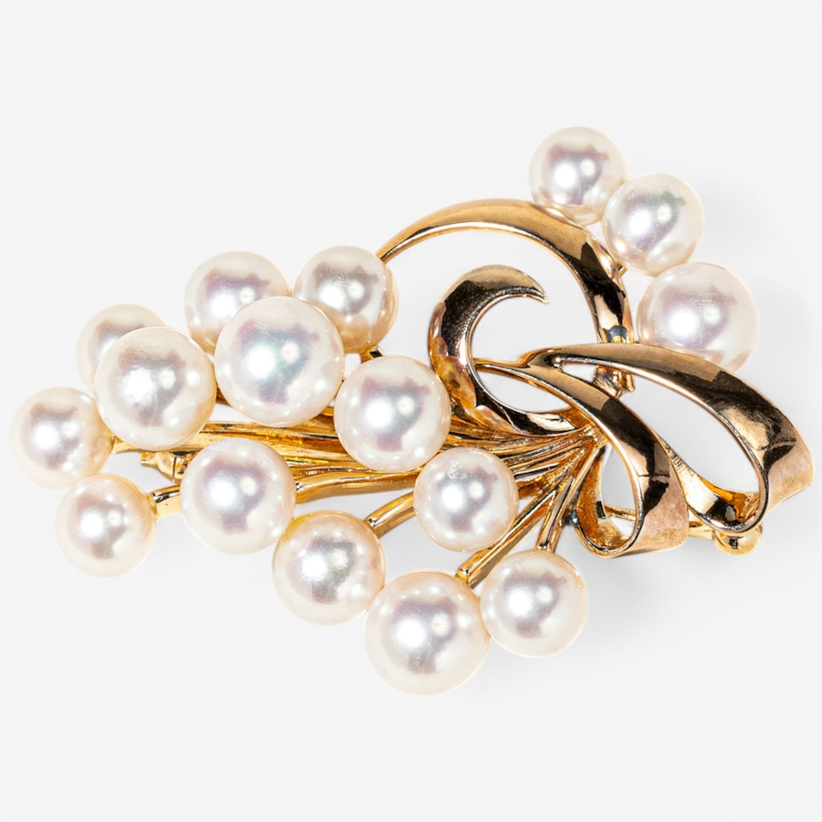 Image 746264.jpg, Product 746-264 / Price $2,295.00, Estate Originals 14K Yellow Gold MIKIMOTO Cultured Pearl Swirl Brooch from Estate Originals on TSC.ca's Jewellery department