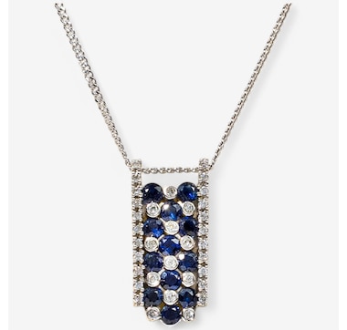 Estate Originals 14K White Gold Sapphire and Diamond Checkerboard Design Pendant