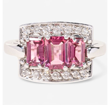 Estate Originals 14K White Gold Three-Stone Pink Tourmaline and Diamond Ring