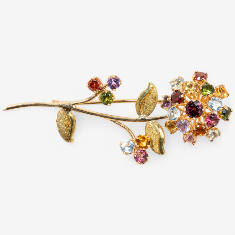 Image 746326.jpg, Product 746-326 / Price $2,195.00, Estate Originals 18K Yellow Gold Multi-Gem Flower Brooch from Estate Originals on TSC.ca's Jewellery department