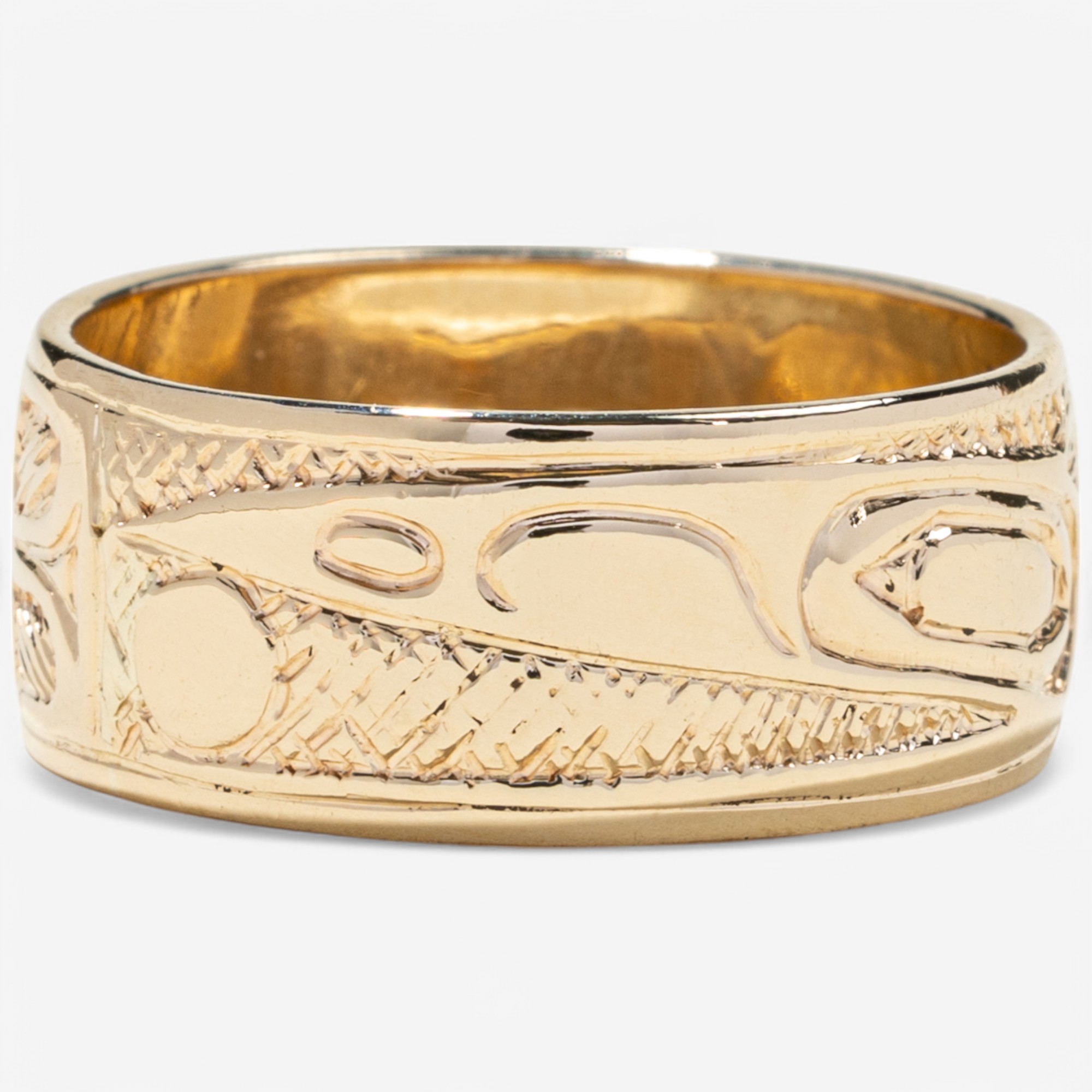 Estate Originals 14K Yellow Gold Indigenous Art Ring, Signed