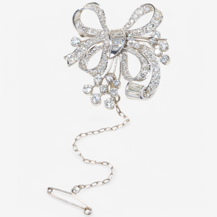 Image 746344.jpg, Product 746-344 / Price $7,495.00, Estate Originals 18K White Gold Round and Baguette-Cut Diamond Bow Motif Brooch from Estate Originals on TSC.ca's Jewellery department