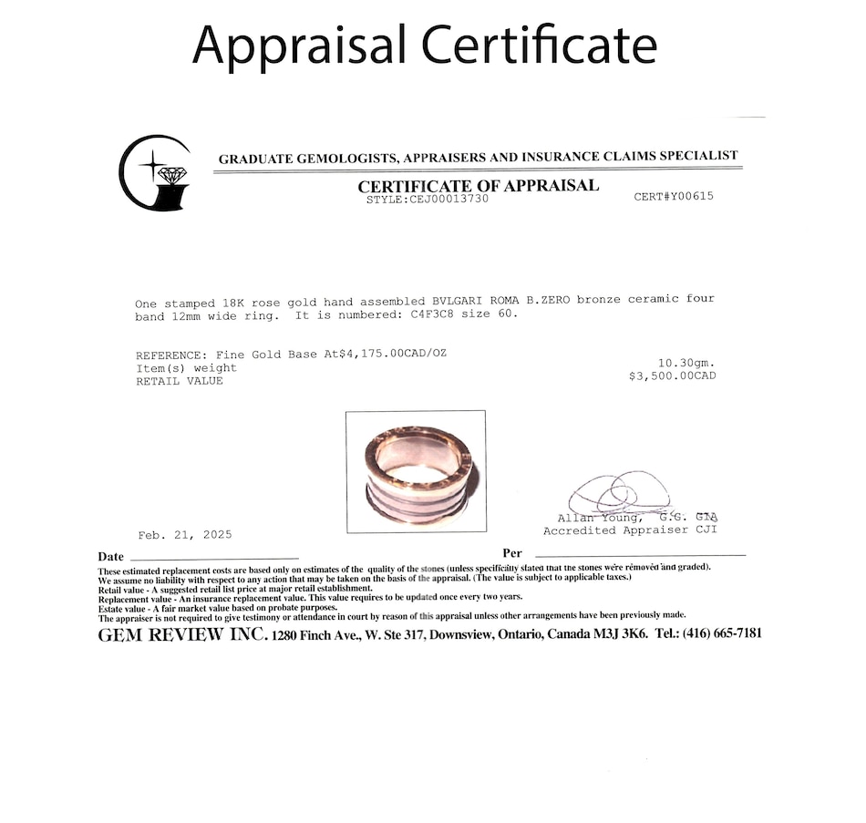 Image 746345_ALTMORE6.jpg, Product 746-345 / Price $2,995.00, Estate Originals 18K Rose Gold Bvlgari Roma B. Zero Ceramic Ring from Estate Originals on TSC.ca's Jewellery department